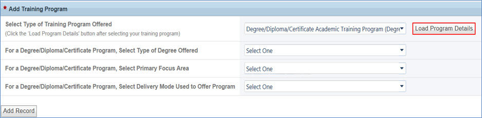 Training Program Setup - Loading Program Details