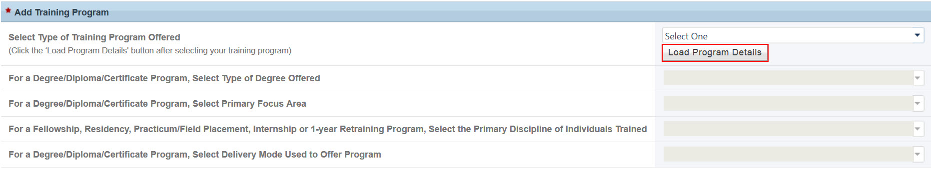 Training Program Setup - Loading Program Details