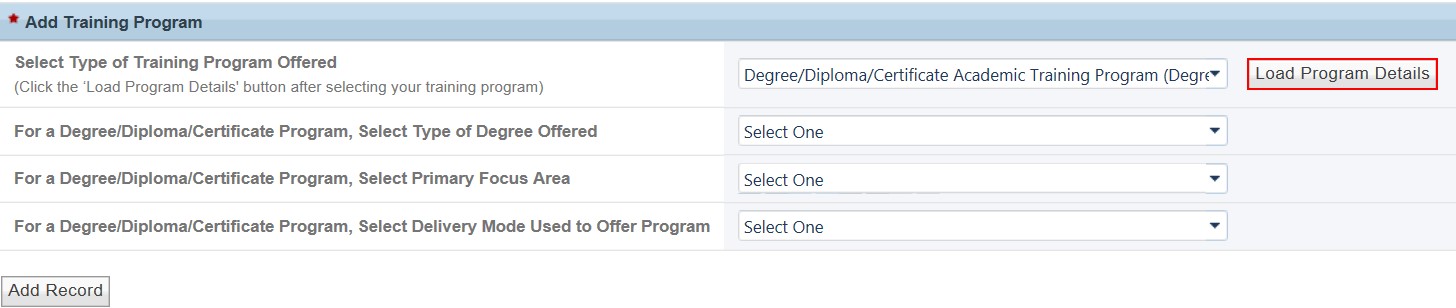 Training Program Setup - Loading Program Details