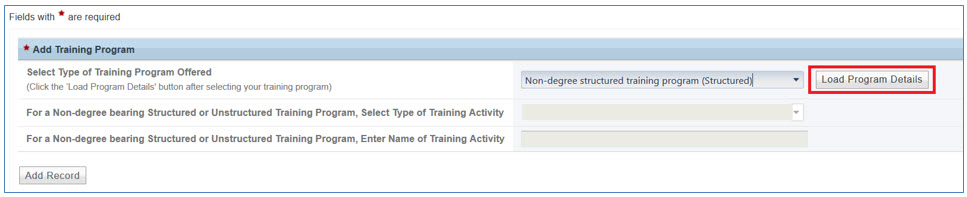 Training Program Setup - Loading Program Details